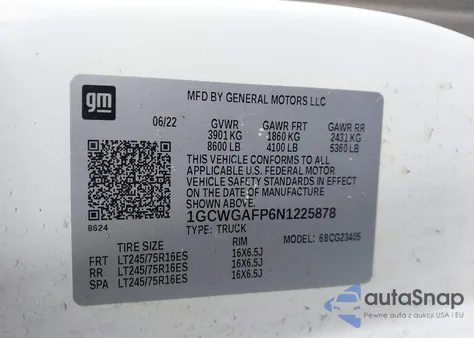 2022 Chevrolet Express Cargo Rwd 2500 Regular Wheelbase Wt из США, поврежденный, VIN 1GCWGAFP6N1225878